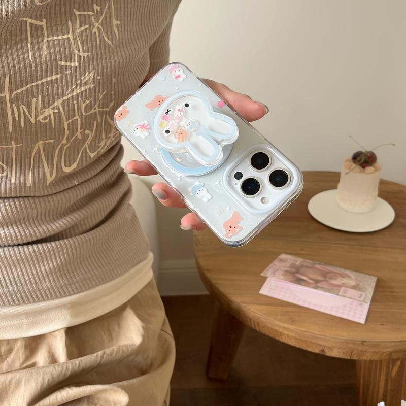 Cute Rabbit Design Phone Case with Rabbit Holder, Magnetic Phone Case with Stand, Phone Accessories Compatible with Iphone 16 Pro Max 15 14 13, Cover