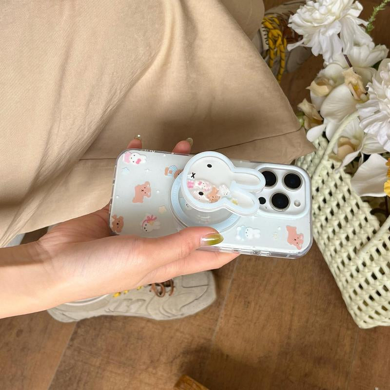 Cute Rabbit Design Phone Case with Rabbit Holder, Magnetic Phone Case with Stand, Phone Accessories Compatible with Iphone 16 Pro Max 15 14 13, Cover