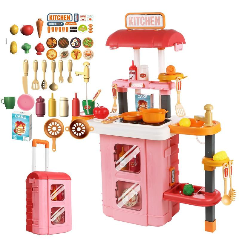 Play Kitchen Set for Kids, 25 Inch Kids Play Kitchen with Realistic Lights and Sounds Simulation of Spray, 43 Counts Toy Kitchen Set, Girls Boys Gift