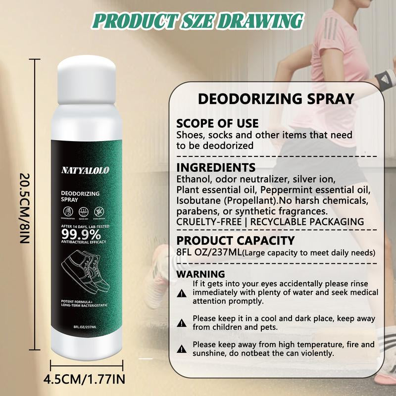 NATYALOLO Shoes and Socks Deodorization Spray,Spray Deodorant for Shoes and Socks,Sneakers, Insoles, Socks, Deodorizers,Sterilize and Eliminate Foot Odo,Household Air Sterilization,8 OZ