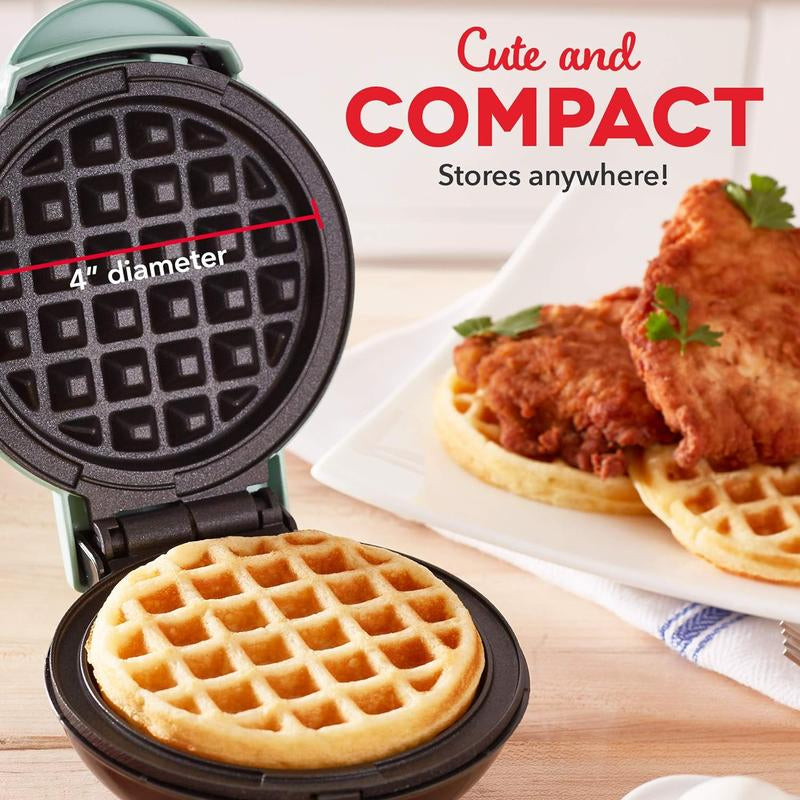 Mini Maker for Individual Waffles, Hash Browns, Keto Chaffles with Easy to Clean, Non-Stick Surfaces, 4 Inch, Aqua Appliances Efficient Versatile Small Kitchen Gadgets
