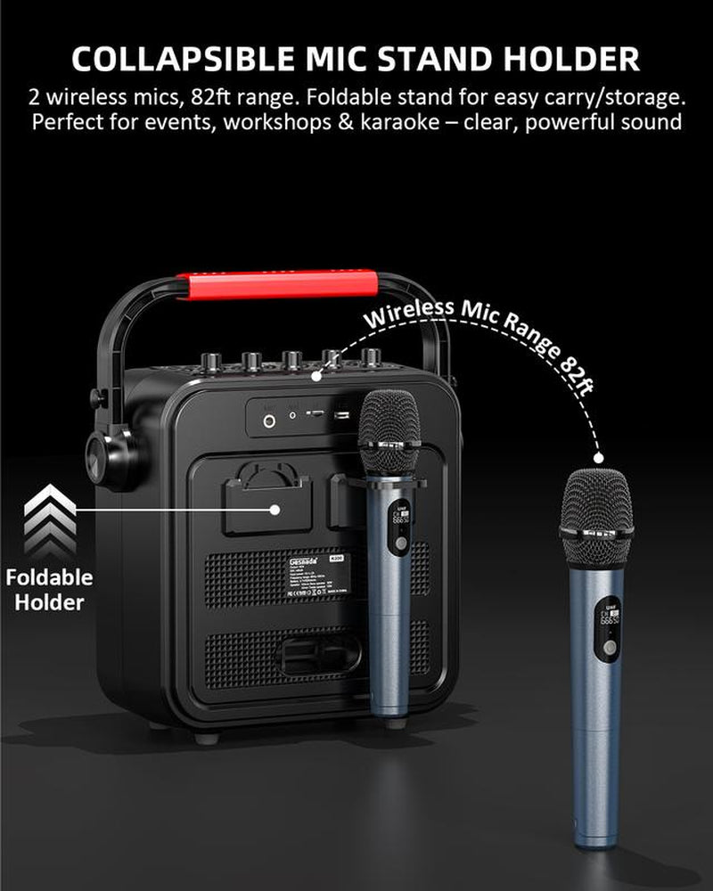 Karaoke Machine for Adults & Kids with Full-Screen LED Lights, Portable BT Speaker with 2 Microphones, Bass/Treble Adjustment, Supports TWS/FM/AUX/USB/TF Card for Home Party
