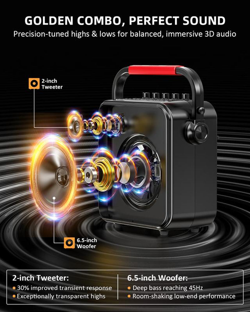 Karaoke Machine for Adults & Kids with Full-Screen LED Lights, Portable BT Speaker with 2 Microphones, Bass/Treble Adjustment, Supports TWS/FM/AUX/USB/TF Card for Home Party