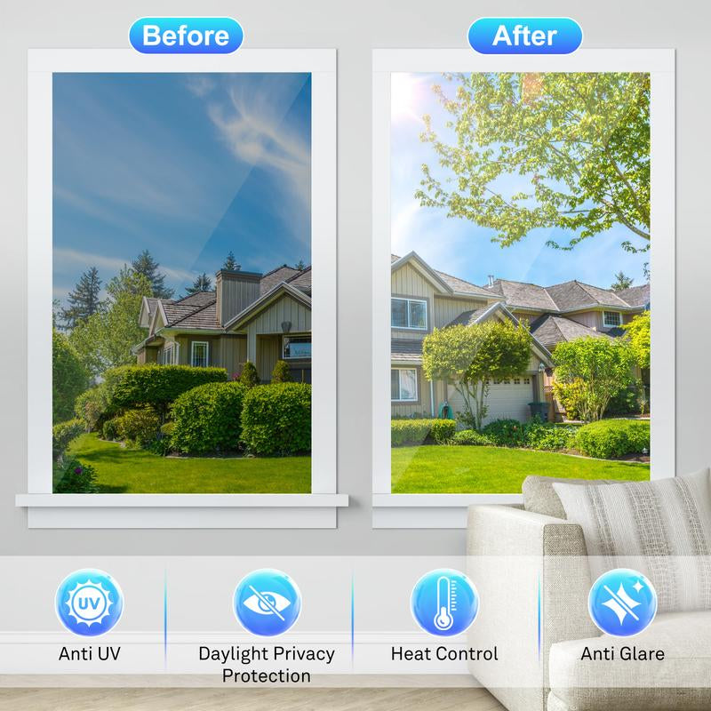 E-Lentorgi-Thermal Control Window Film, Window Tint Sun Shading and UV Protection, One Way Privacy Mirror Reflective Film, Explosion Proof Premium PET Material