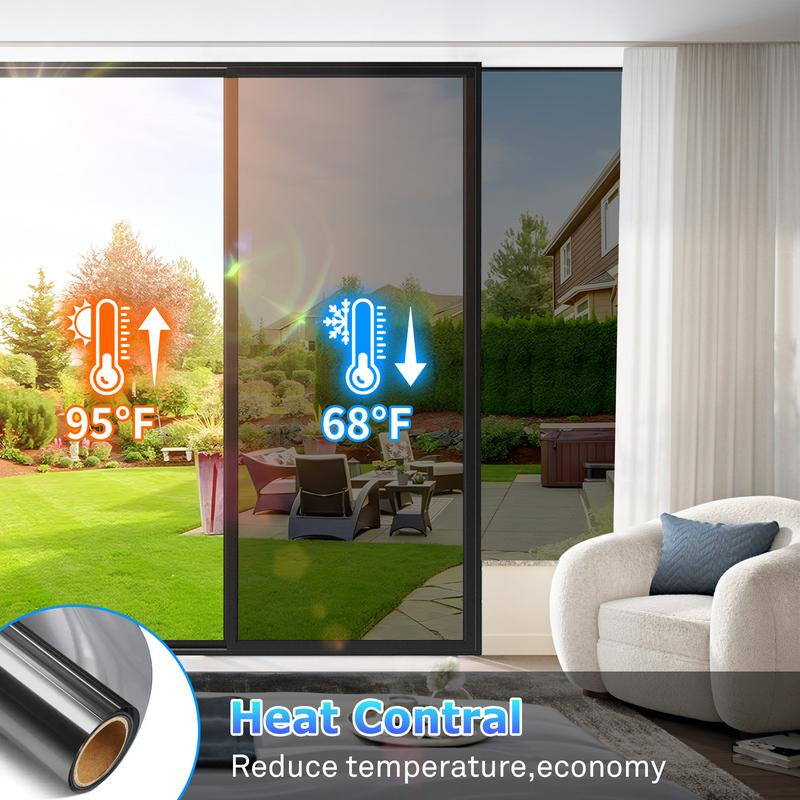 E-Lentorgi-Thermal Control Window Film, Window Tint Sun Shading and UV Protection, One Way Privacy Mirror Reflective Film, Explosion Proof Premium PET Material