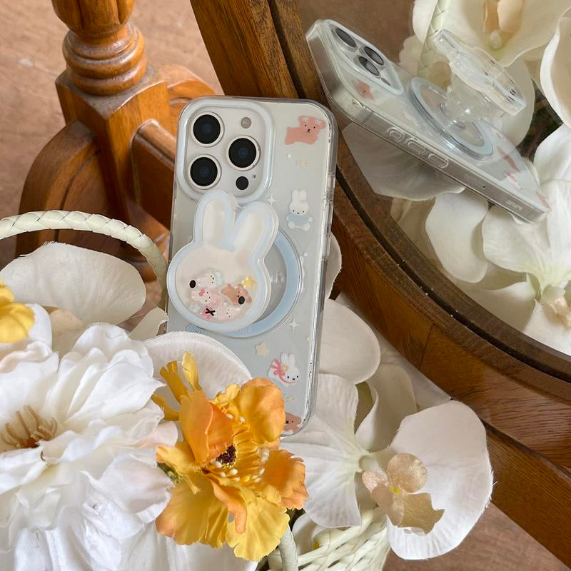 Cute Rabbit Design Phone Case with Rabbit Holder, Magnetic Phone Case with Stand, Phone Accessories Compatible with Iphone 16 Pro Max 15 14 13, Cover