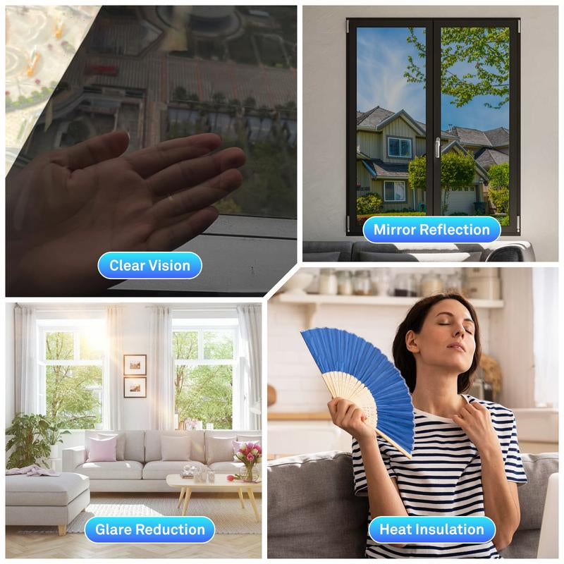 E-Lentorgi-Thermal Control Window Film, Window Tint Sun Shading and UV Protection, One Way Privacy Mirror Reflective Film, Explosion Proof Premium PET Material