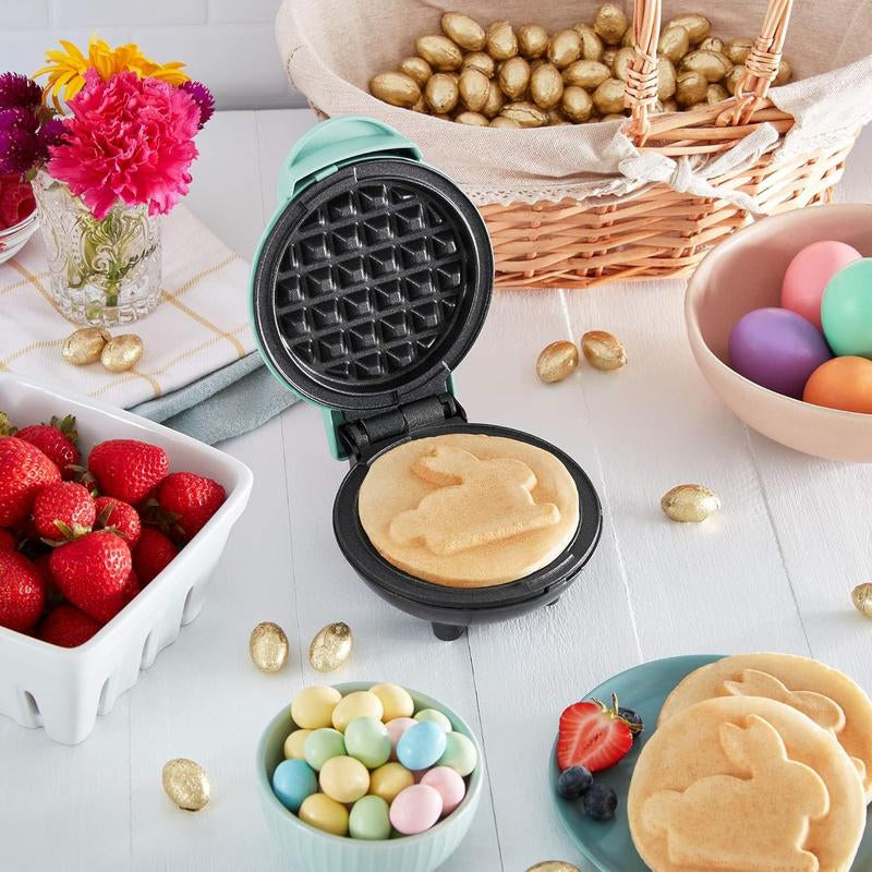 Mini Maker for Individual Waffles, Hash Browns, Keto Chaffles with Easy to Clean, Non-Stick Surfaces, 4 Inch, Aqua Appliances Efficient Versatile Small Kitchen Gadgets