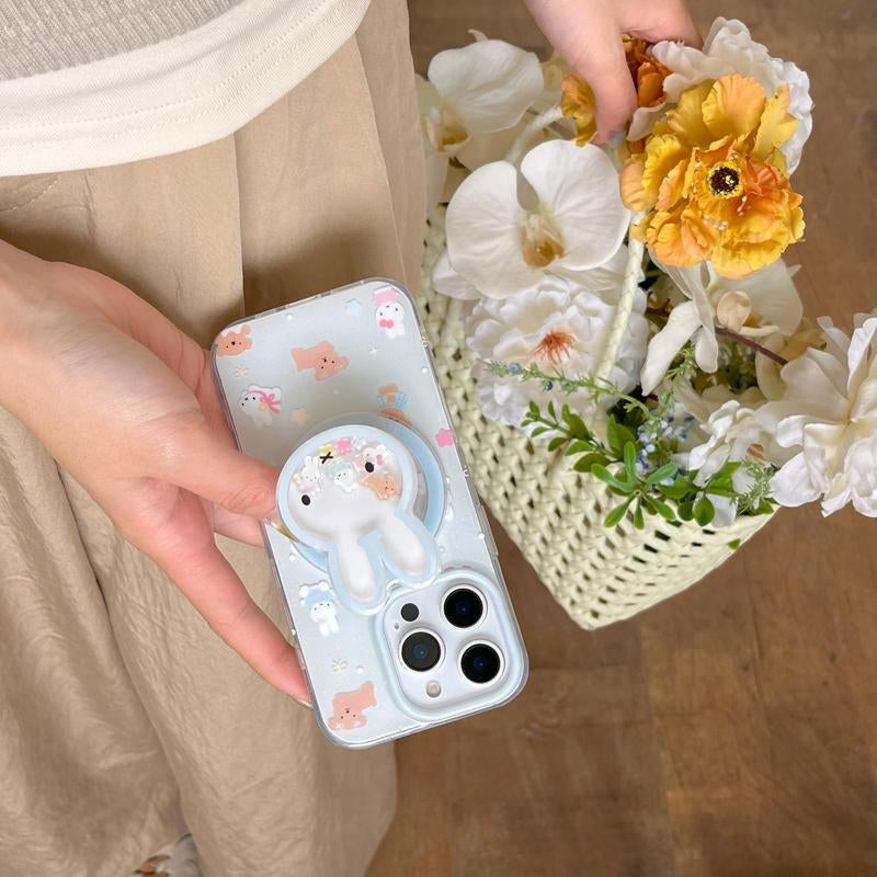Cute Rabbit Design Phone Case with Rabbit Holder, Magnetic Phone Case with Stand, Phone Accessories Compatible with Iphone 16 Pro Max 15 14 13, Cover