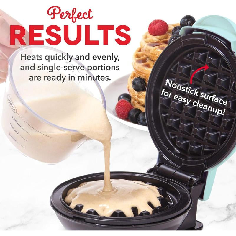 Mini Maker for Individual Waffles, Hash Browns, Keto Chaffles with Easy to Clean, Non-Stick Surfaces, 4 Inch, Aqua Appliances Efficient Versatile Small Kitchen Gadgets