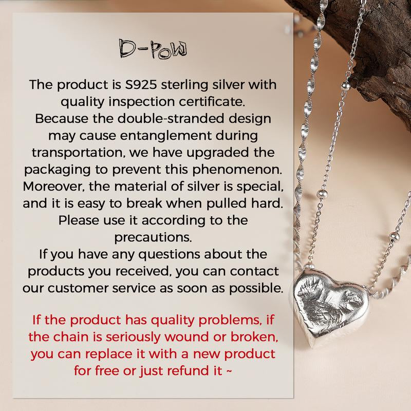 S925 Heart Pendant Necklace - Sterling Silver with Platinum Plating, 18" Chain, 0.6" Pendant, Gift, Hypoallergenic & Tarnish-Resistant
