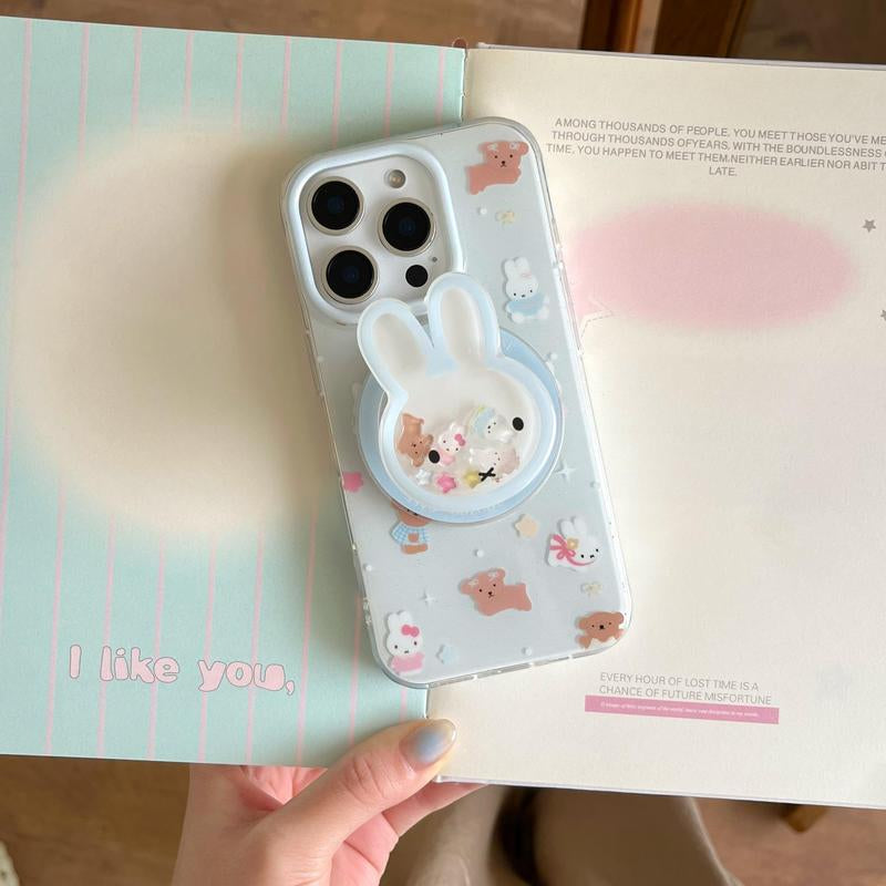 Cute Rabbit Design Phone Case with Rabbit Holder, Magnetic Phone Case with Stand, Phone Accessories Compatible with Iphone 16 Pro Max 15 14 13, Cover