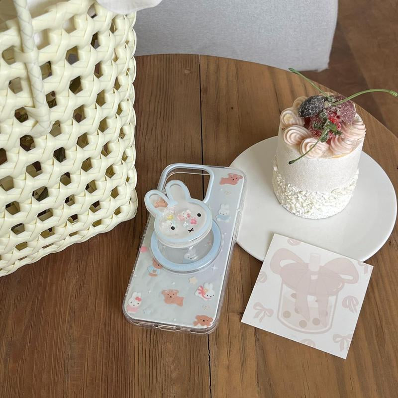 Cute Rabbit Design Phone Case with Rabbit Holder, Magnetic Phone Case with Stand, Phone Accessories Compatible with Iphone 16 Pro Max 15 14 13, Cover