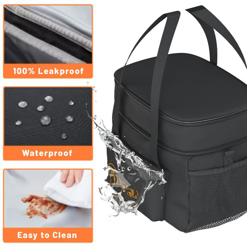 Nifogo Insulated Lunch Bag for Women Men Reusable Lunch Box for Office Picnic Hiking Beach Leakproof Cooler Tote Bag Organizer with Adjustable Shoulder Strap for Adults Black
