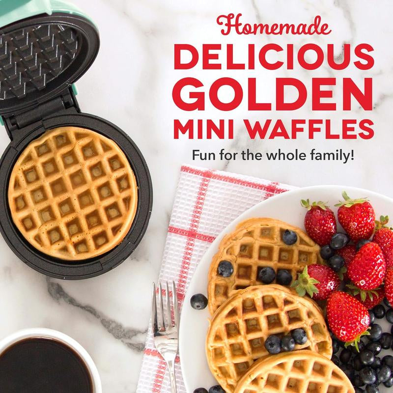Mini Maker for Individual Waffles, Hash Browns, Keto Chaffles with Easy to Clean, Non-Stick Surfaces, 4 Inch, Aqua Appliances Efficient Versatile Small Kitchen Gadgets