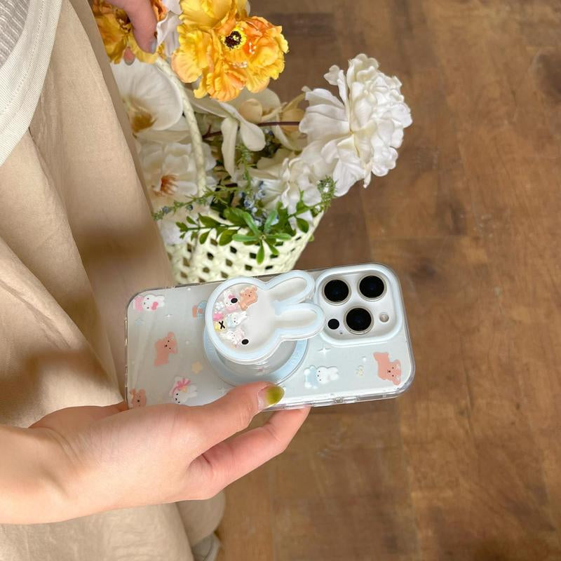 Cute Rabbit Design Phone Case with Rabbit Holder, Magnetic Phone Case with Stand, Phone Accessories Compatible with Iphone 16 Pro Max 15 14 13, Cover