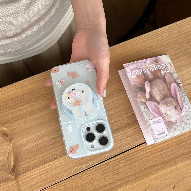 Cute Rabbit Design Phone Case with Rabbit Holder, Magnetic Phone Case with Stand, Phone Accessories Compatible with Iphone 16 Pro Max 15 14 13, Cover