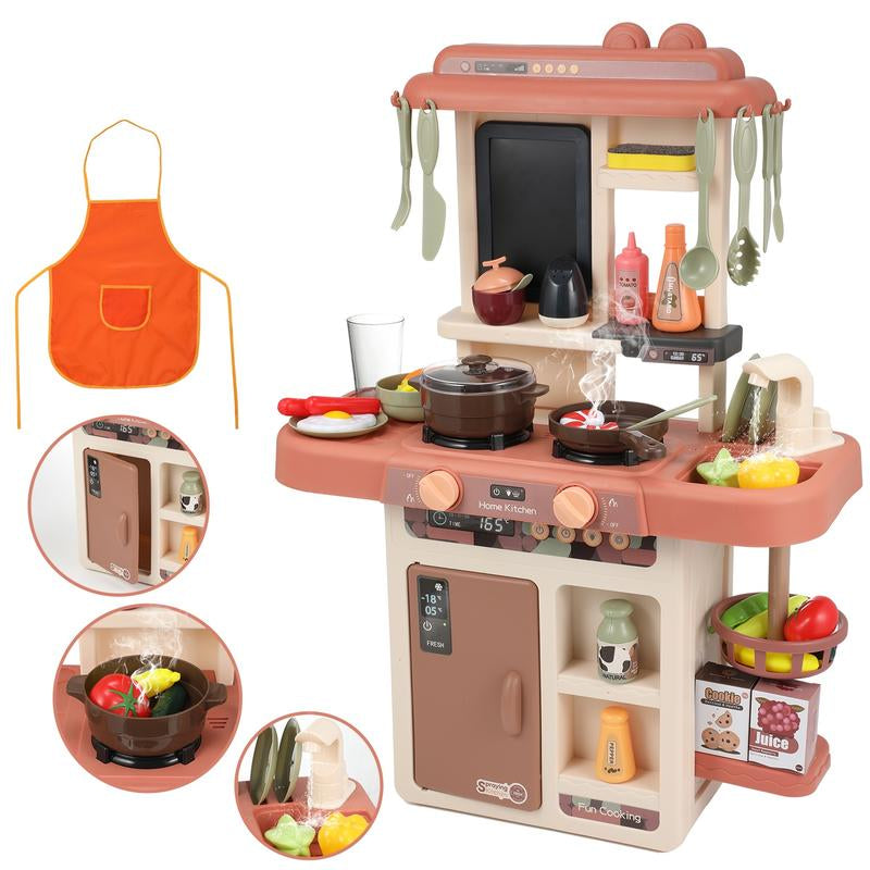Play Kitchen Set for Kids, 25 Inch Kids Play Kitchen with Realistic Lights and Sounds Simulation of Spray, 43 Counts Toy Kitchen Set, Girls Boys Gift