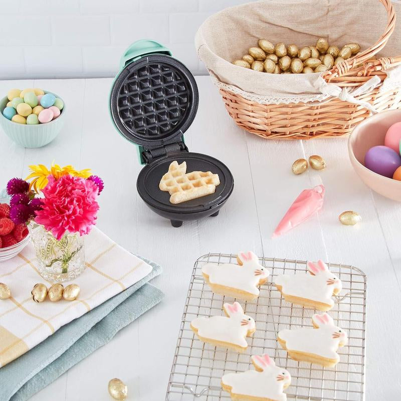 Mini Maker for Individual Waffles, Hash Browns, Keto Chaffles with Easy to Clean, Non-Stick Surfaces, 4 Inch, Aqua Appliances Efficient Versatile Small Kitchen Gadgets