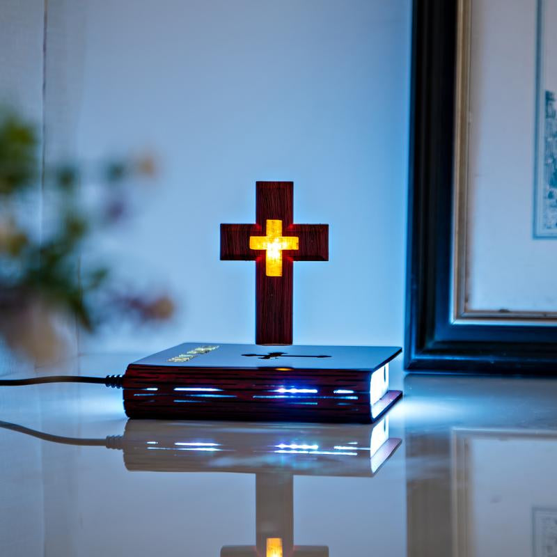 MAGECMOON Magnetic Levitation Bible Cross Neon Table Lamp Atmosphere Light Holy Cool Spiritual Decorative Ornaments Adult Children Gift