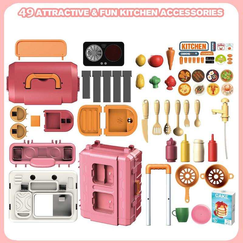 Play Kitchen Set for Kids, 25 Inch Kids Play Kitchen with Realistic Lights and Sounds Simulation of Spray, 43 Counts Toy Kitchen Set, Girls Boys Gift