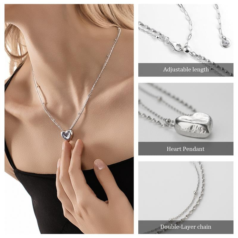 S925 Heart Pendant Necklace - Sterling Silver with Platinum Plating, 18" Chain, 0.6" Pendant, Gift, Hypoallergenic & Tarnish-Resistant