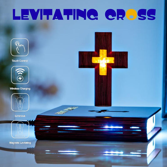 MAGECMOON Magnetic Levitation Bible Cross Neon Table Lamp Atmosphere Light Holy Cool Spiritual Decorative Ornaments Adult Children Gift