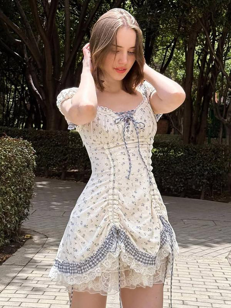 Dream of Alice Corset Dress-Alice Lace Dress Multi-Functional Layered Design Puff Sleeve Casual Dress Summer Holiday Picnic Outfit Birthday Party Graduation Season Cute Casual Dress