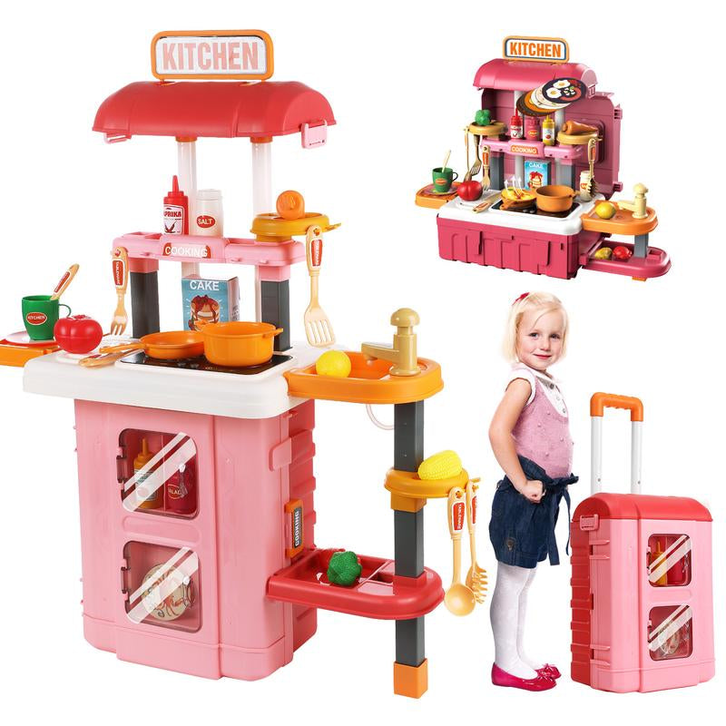 Play Kitchen Set for Kids, 25 Inch Kids Play Kitchen with Realistic Lights and Sounds Simulation of Spray, 43 Counts Toy Kitchen Set, Girls Boys Gift