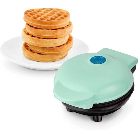 Mini Maker for Individual Waffles, Hash Browns, Keto Chaffles with Easy to Clean, Non-Stick Surfaces, 4 Inch, Aqua Appliances Efficient Versatile Small Kitchen Gadgets
