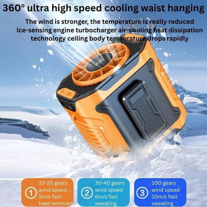 Portable Waist Clip Fan – Rechargeable 10-Speed Belt Airflow for Outdoor Work, Hiking, and Summer Activities – Hands-Free Cooling Fan for inside Shirt