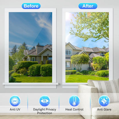 E-Lentorgi-Thermal Control Window Film, Window Tint Sun Shading and UV Protection, One Way Privacy Mirror Reflective Film, Explosion Proof Premium PET Material