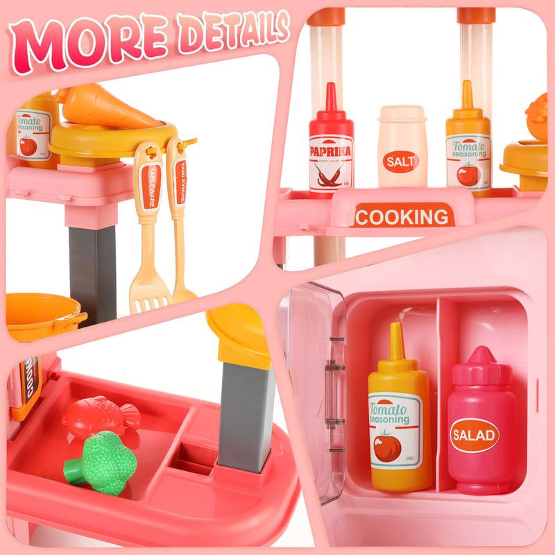 Play Kitchen Set for Kids, 25 Inch Kids Play Kitchen with Realistic Lights and Sounds Simulation of Spray, 43 Counts Toy Kitchen Set, Girls Boys Gift