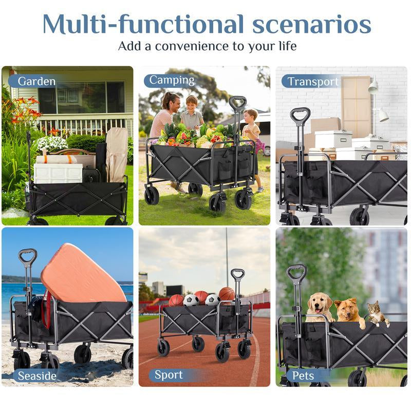 Heavy Duty Collapsible Foldable Wagon Cart - All-Terrain Utility Garden Cart for Beach, Lawn, Sports, Camping Outdoor