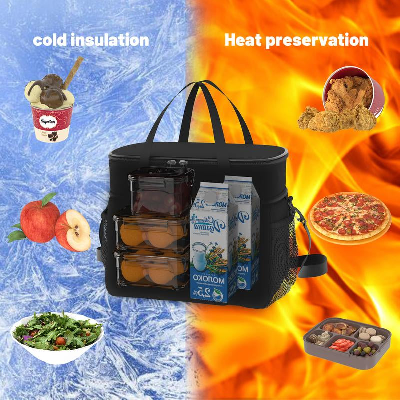 Nifogo Insulated Lunch Bag for Women Men Reusable Lunch Box for Office Picnic Hiking Beach Leakproof Cooler Tote Bag Organizer with Adjustable Shoulder Strap for Adults Black