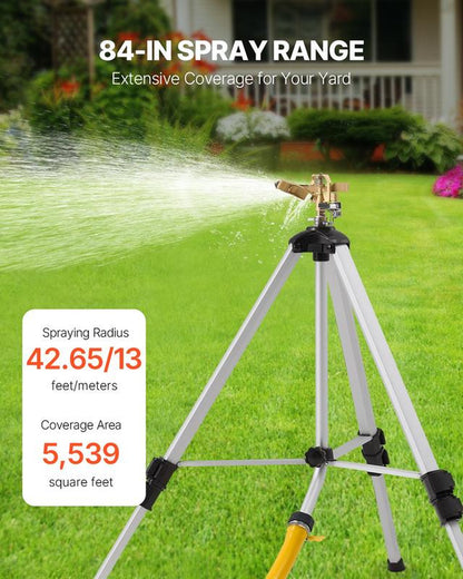 VEVOR Impact Sprinkler on Tripod Base, Heavy Duty Tripod Sprinklers with Brass Head & 3/4" Connector, 360 Degree Large Area Coverage Irrigation Sprinkler, Adjustable Heights Sprinkler for Yard Gray
