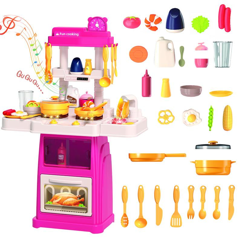 Play Kitchen Set for Kids, 25 Inch Kids Play Kitchen with Realistic Lights and Sounds Simulation of Spray, 43 Counts Toy Kitchen Set, Girls Boys Gift