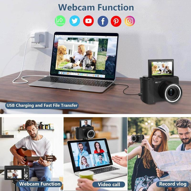 4K Digital Camera for Photography, Auto-Focus 64MP Vlogging Camera for Beginner with 2.4 Inch 180° Flip Screen, 18X Digital Zoom Point and Shoot Camera with 32GB Micro SD Card, Perfect Gifts for Halloween and Thanksgiving