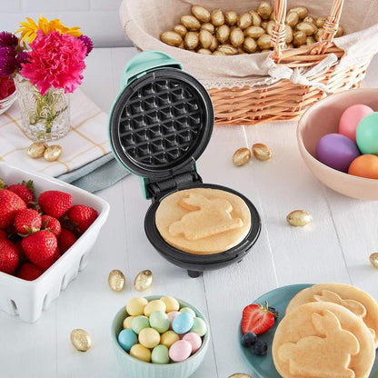 Mini Maker for Individual Waffles, Hash Browns, Keto Chaffles with Easy to Clean, Non-Stick Surfaces, 4 Inch, Aqua Appliances Efficient Versatile Small Kitchen Gadgets