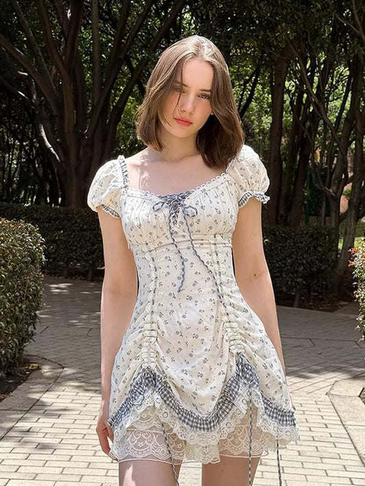 Dream of Alice Corset Dress-Alice Lace Dress Multi-Functional Layered Design Puff Sleeve Casual Dress Summer Holiday Picnic Outfit Birthday Party Graduation Season Cute Casual Dress