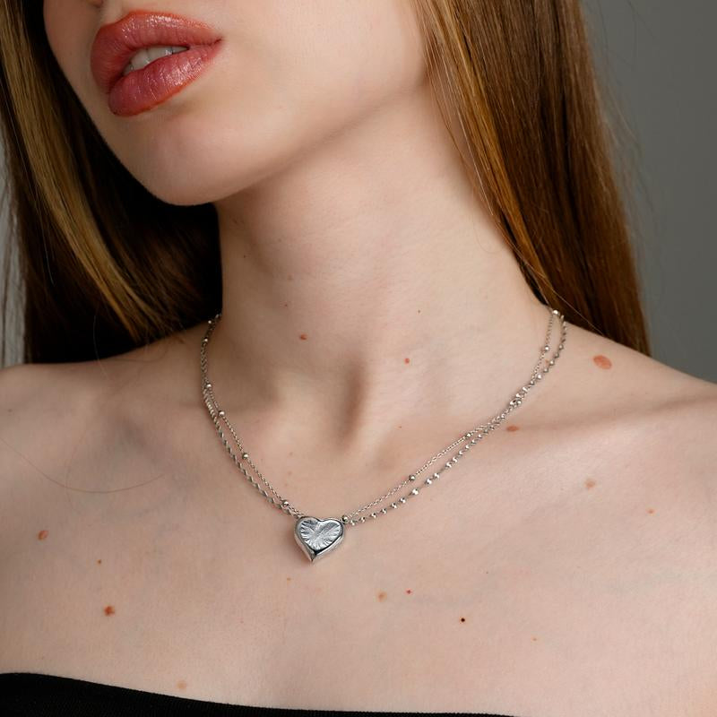 S925 Heart Pendant Necklace - Sterling Silver with Platinum Plating, 18" Chain, 0.6" Pendant, Gift, Hypoallergenic & Tarnish-Resistant