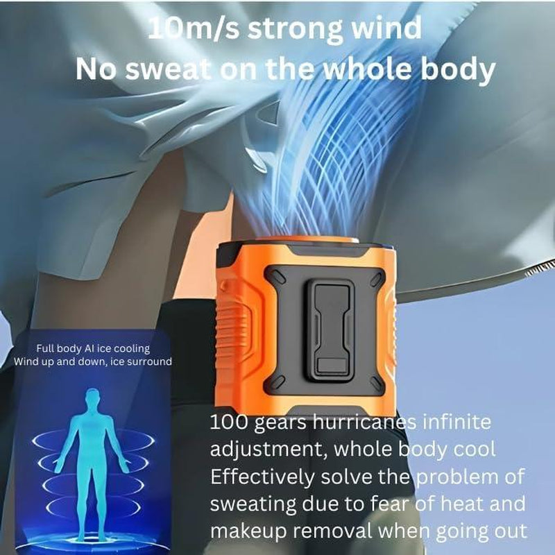 Portable Waist Clip Fan – Rechargeable 10-Speed Belt Airflow for Outdoor Work, Hiking, and Summer Activities – Hands-Free Cooling Fan for inside Shirt