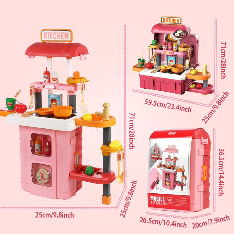 Play Kitchen Set for Kids, 25 Inch Kids Play Kitchen with Realistic Lights and Sounds Simulation of Spray, 43 Counts Toy Kitchen Set, Girls Boys Gift