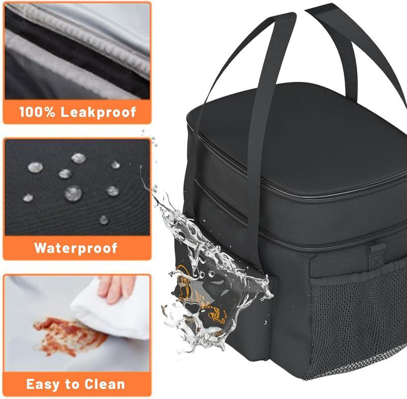 Nifogo Insulated Lunch Bag for Women Men Reusable Lunch Box for Office Picnic Hiking Beach Leakproof Cooler Tote Bag Organizer with Adjustable Shoulder Strap for Adults Black