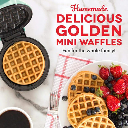 Mini Maker for Individual Waffles, Hash Browns, Keto Chaffles with Easy to Clean, Non-Stick Surfaces, 4 Inch, Aqua Appliances Efficient Versatile Small Kitchen Gadgets