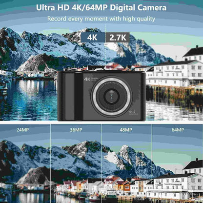 4K Digital Camera for Photography, Auto-Focus 64MP Vlogging Camera for Beginner with 2.4 Inch 180° Flip Screen, 18X Digital Zoom Point and Shoot Camera with 32GB Micro SD Card, Perfect Gifts for Halloween and Thanksgiving