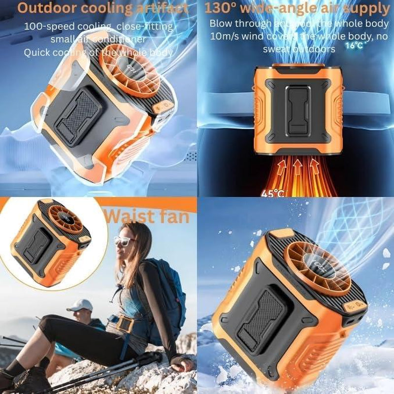 Portable Waist Clip Fan – Rechargeable 10-Speed Belt Airflow for Outdoor Work, Hiking, and Summer Activities – Hands-Free Cooling Fan for inside Shirt
