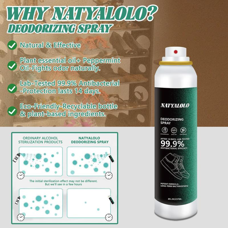 NATYALOLO Shoes and Socks Deodorization Spray,Spray Deodorant for Shoes and Socks,Sneakers, Insoles, Socks, Deodorizers,Sterilize and Eliminate Foot Odo,Household Air Sterilization,8 OZ