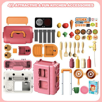 Play Kitchen Set for Kids, 25 Inch Kids Play Kitchen with Realistic Lights and Sounds Simulation of Spray, 43 Counts Toy Kitchen Set, Girls Boys Gift