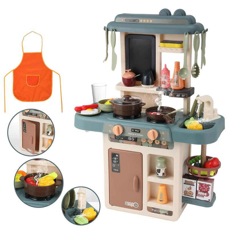 Play Kitchen Set for Kids, 25 Inch Kids Play Kitchen with Realistic Lights and Sounds Simulation of Spray, 43 Counts Toy Kitchen Set, Girls Boys Gift